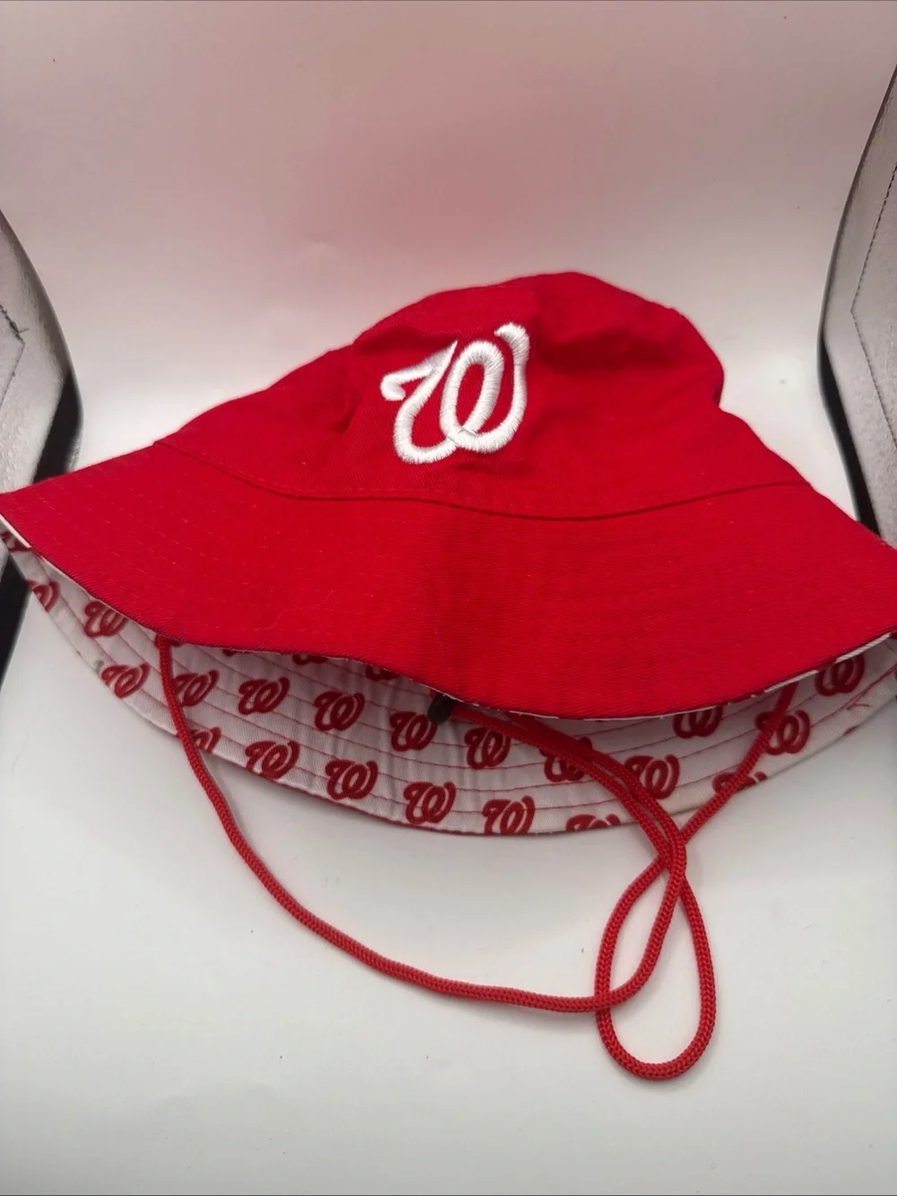 Kids Washington Nationals Red Bucket Hat with White Embroidered Logo